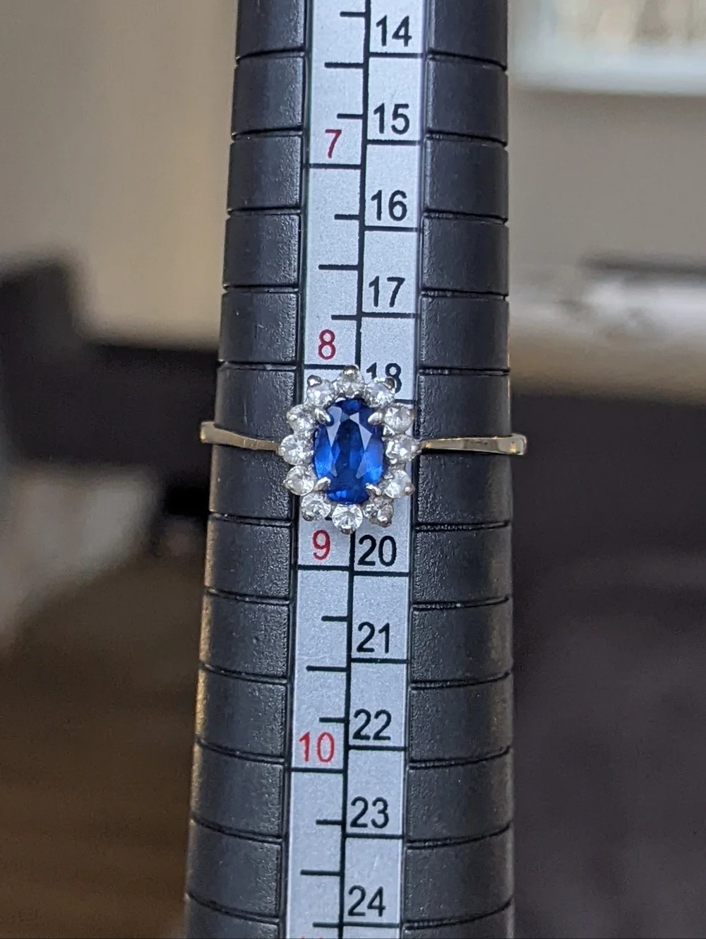 18K White Gold Blue Sapphire Ring With White Sapphire Halo - Picture 16 of 16